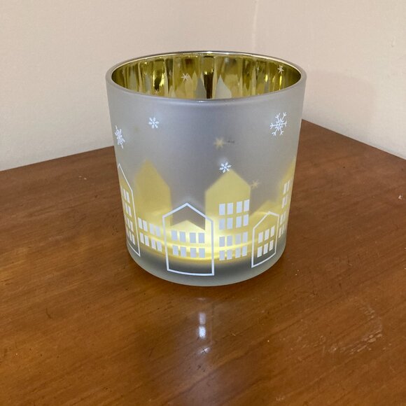 Candle Holder Decorative Frosted Glass Winter Scene - Picture 2 of 5